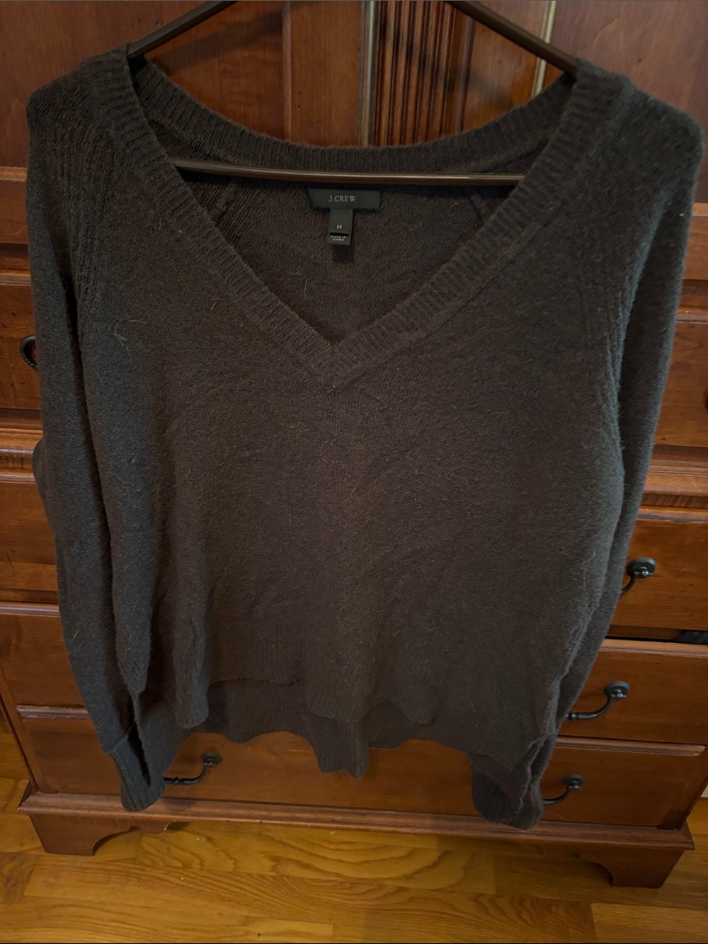 J. Crew Women's V-Neck wool blend Sweater in Chocolate Brown